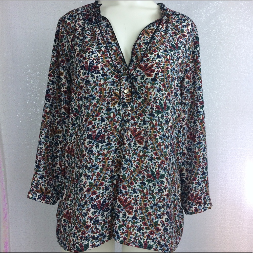 Zara Basic Floral Pattern Button Collar Blouse M - image 2